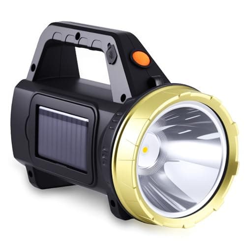ALLOMN Solar LED Torch, Super Bright Solar Powered Handheld LED Torch Powerful Rechargeable Flashlight Spotlight with 3 Light Modes Portable Searchlight Lantern for Emergency Outdoor Camping