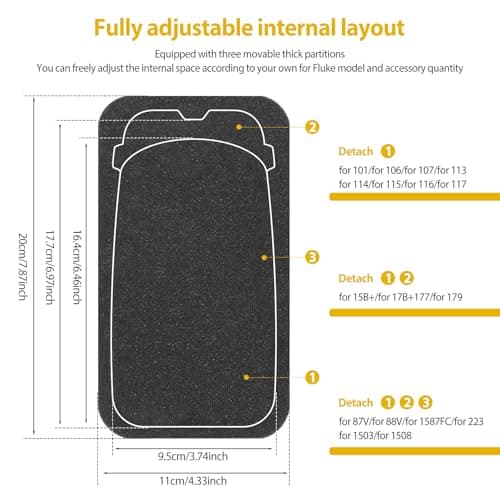 PATNFR Multimeter Carry Case for F115C Digital Multimeter Protective Storage Bag w/Mesh Pocket for F116C Multi Meter(Yellow and Black) — view 5