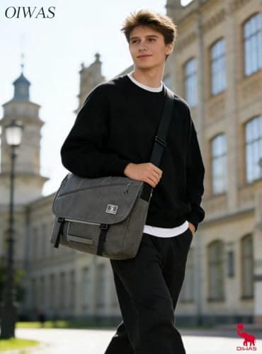 OIWAS Messenger Bags for Mens Shoulder Bag, 15.6 Inch Laptop Satchel Bag Men Bag Anti Theft School Travel Work Grey — view 2