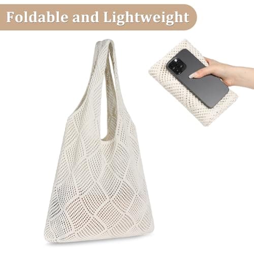 Etercycle Crochet Tote Bag, Mesh Beach Bag for Women Knit Summer Hobo Bag Vacation Boho Tote Bag (Beige) — view 5
