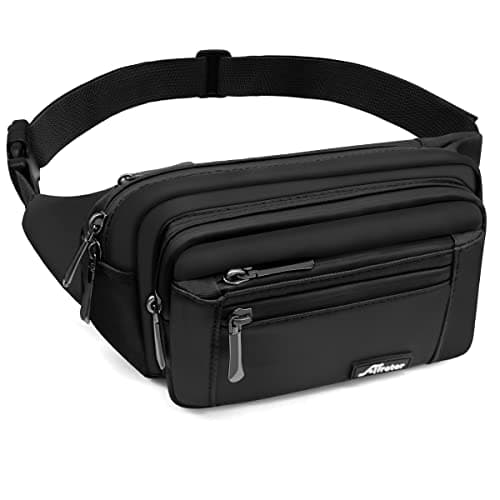 REETEE Waterproof bumbags for Ladies Men Fashion Bum Bag with Adjustable Belt and 5 Zipper Pockets Large Capacity Fanny Pack Waist Bag for Outdoors, Sport, Hiking, Travel (A-Black)