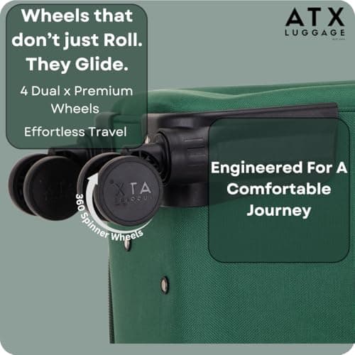 ATX Luggage 24" Medium Suitcase Soft Shell 73L Expandable Lightweight 20-23KG Hold Check in with 4 Spinner Wheels and Built-in 3 Digit Lock (Green) — view 3