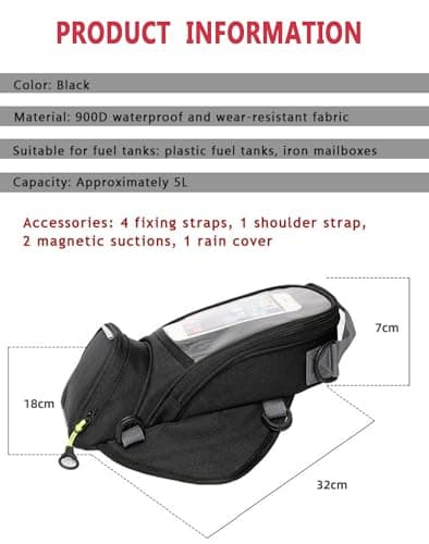 YSNFDN Motorcycle Tank Bag for Honda CBR 1100 XX CBR 1100XX, Waterproof Magnetic & Strap-On Motorcycle Fuel Tank Bag with Multi-Compartment Storage for Touring & Commuting,A — view 5