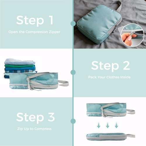 Compression Packing Cubes for Suitcases, Ultralight 5 Set Packing Cubes for Backpack Waterproof Travel cubes Suitcase Organizer Bags Set for Luggage Travel Essentials (Blue) — view 3