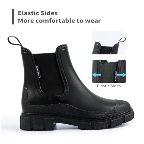 DRECAGE Wellies Boots Women Waterproof Short Chelsea Fashion Ladies Comfortable Rain Boots Outdoors Garden Walking Black 6 UK — view 3
