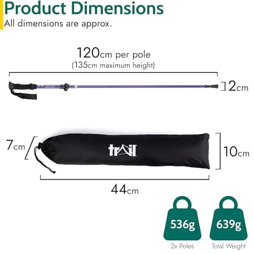Trail Z-Folding Walking Poles, 2 Pack, Adjustable 120–135cm, Purple — view 6