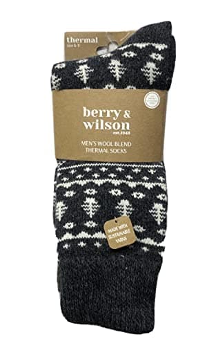 Berry & Wilson 2 Pairs Men’s Heavy Duty Wool Thermal Socks, Yellow, One Size