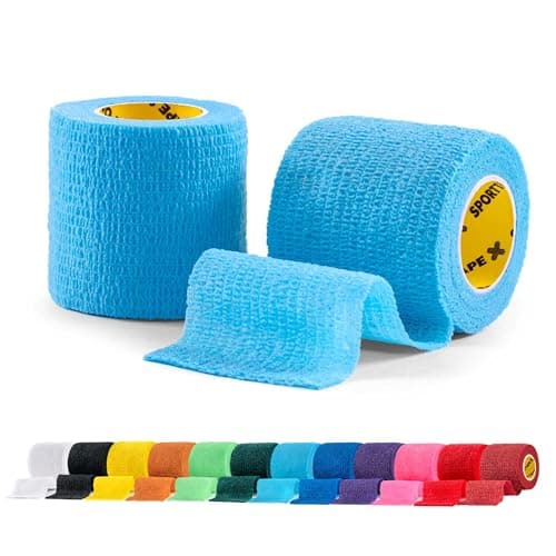 SPORTTAPE Football Sock Tape - 2 Rolls, 5cm x 4.5m, Sky Blue, Self-Adhesive
