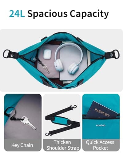 ECOHUB for Ryanair Cabin Bags 40x30x20, 2Pcs Foldable Underseat Holdall Carry On Bag, Anti-Tear Lightweight Travel Duffel Bag, Water-Resistant Overnight Weekend Bag for Women & Men, 24L-Bluegreen — view 3