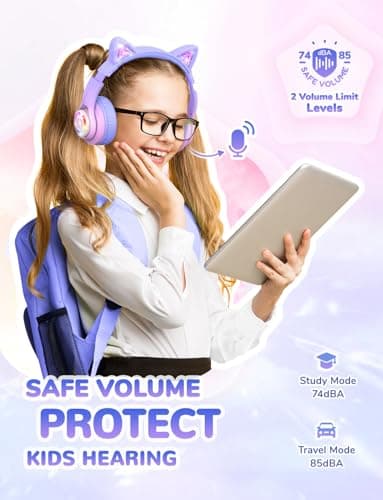 iClever BTH13 Kids Headphones Wireless Girls LED Cat Ear Travel Gift — view 3