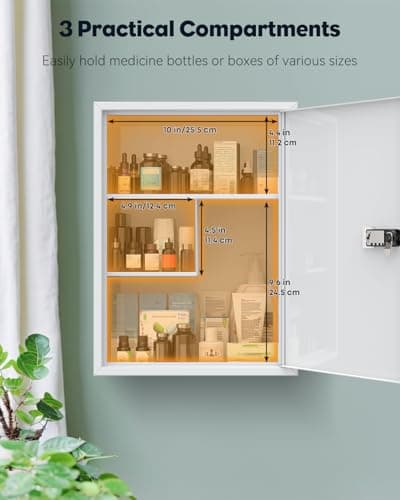 Uniclife Wall Mount Medicine Cabinet with Combination Lock, Locking First Aid Cabinet, Lockable Medical Cabinet, Large Capacity Medicine Organizer, Secure Steel Wall Cabinet Metal Storage Box, White — view 3