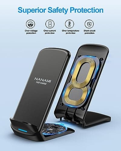 NANAMI Wireless Charger with 20W PD 3.0 Plug - Fast Charging Stand for iPhone 17 16 15 14 13 Pro Max 12 11 SE2 XS XR X 8, Induction Charger for Galaxy S26 S25 Ultra S24 S23 S22 S21 S20 S10 S9 — view 5