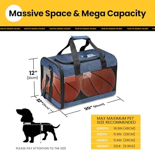Conlun Dog Carrier Soft Sided, Large Cat Carrier with Inner Safety Leash, Pet Transport Carrier for Large Cats and Medium Dogs up to 10 KG, Collapsible Travel Puppy Carrier Bag -Blue, L — view 2