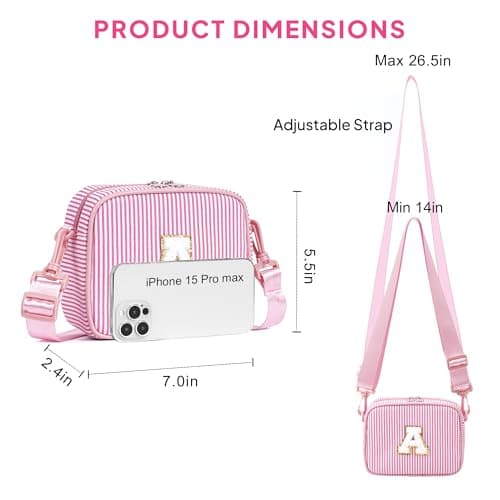 YOOLIFE Personalized Gifts 3 4 5 6 7 8 9 10 11 12 13 Year Old Girl, Initial Shoulder Bag Cross Body Bag Travel Bags Purse Travel Sling Bags, Gifts for Girls Kids Friend Daughter Sister Niece, Pink E — view 4