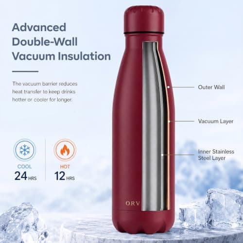 ORVELLA Stainless Steel Water Bottle with Vacuum Insulation 500ml - Burgundy — view 5