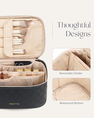 Prite Makeup Bag Toiletry Case for Women with Brush Holder, Black, Standard — view 4