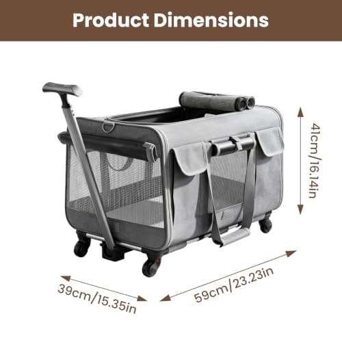 GoDyna Extra Large Portable Pet Trolley Carrier 59×39.2×40.9cm, Detachable Rolling Dog & Cat Travel Bag with Wheels, Foldable Pet Carrier Backpack for Large Cats & Dogs, Airline & Car Travel Approved — view 5