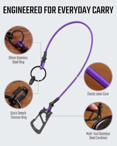 KeyUnity KC05 Cell Phone Lanyard, Anti Theft Phone Strap with Multi-Tool Carabiner, Keychain Lanyard Stretchy Tether (Purple) — view 4