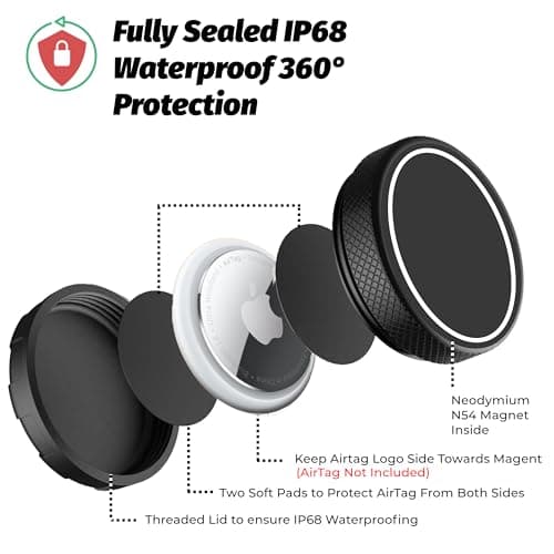 [1 Pack] Ultimate Magnetic AirTag Holder: IP68 Waterproof Case with Powerful N54 Magnet, Anti-Lost Concealed Cover for Car, Bike, or any Metallic Surface - Black — view 4