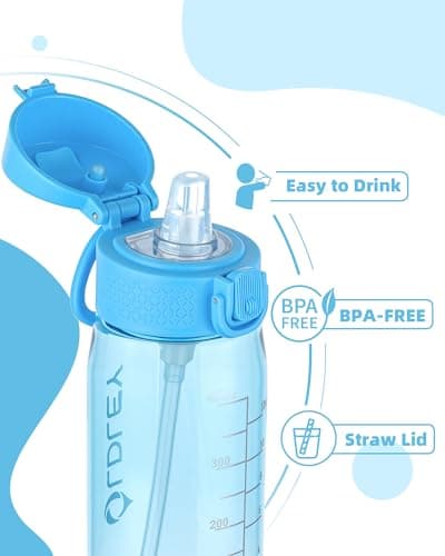 OLDLEY Kids Water Bottles with Straw 420ml/14oz Leakproof Tritan Water Bottle for School with Handle BPA Free Time Marker Sports Drinking Bottle for Boys Girls (Sky Blue) — view 2