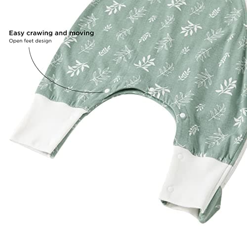 Duomiaomiao Sleeping Bag with Legs, 100% Cotton 0.5 Tog Summer Baby Sleep Bag Toddler Sleeping Sack with Feet for 2-3 Years Boys Girls, Green — view 4
