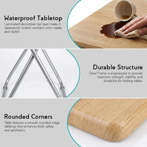 SG Traders Side Folding Coffee Table, Small TV Snack Tray for Eating, Sofa Laptop Desk, Outdoor Foldable Camping Tables, Natural Wood Colour, L48 x W38 x H66 CM — view 4
