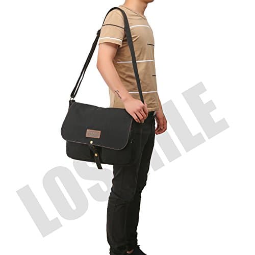LOSMILE 15.6" Laptop Shoulder Bag, Men's Messenger Bags, Vintage Canvas Bag for School and Work, Satchel Bags, Large Size.(Black) — view 2