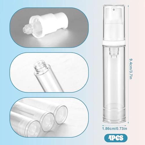 4 Pcs Empty Airless Pump Bottles, Refillable Clear Travel Pump Bottle Lotion Container Vacuum Cosmetic Container Presspump Bottle for DIY Foundation Gel Lotion Moisturiser Shampoo Toiletry(10ml) — view 2