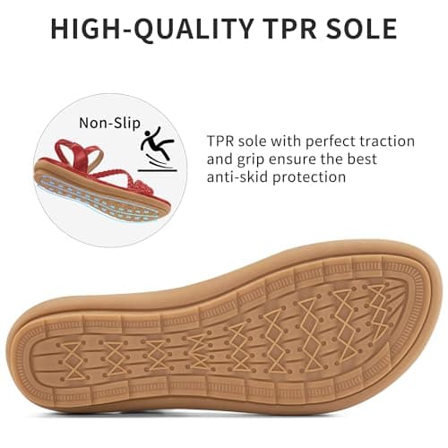 Women’s Dressy Flat Sandals, Strappy Open Toe Low Flat Sole Summer Shoes - Casual Walking Sandals for Vacation Wedding Guest Office Evening Travel Beach Resort Daily Outdoor Wear (Red,9.5) — view 6