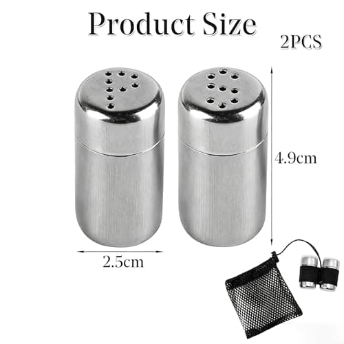 ZenithQuest 2 Pack Stainless Steel Camping Salt and Pepper Shakers Set, Mini Leakproof Spice Seasoning Pots with Clear Lid, Lightweight Travel Condiment Set for Kitchen, BBQ, Hiking & Outdoors — view 2