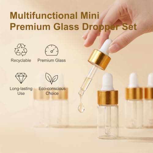 Guline 3ml Mini Dropper Bottles for Travel, 10 Pack Mini Glass Pipette Dropper Bottle with Gold Cap, Empty Refillable Sample Containers for Essential Oils Perfume and Cuticle Oil — view 4
