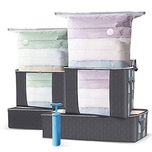VOUNOT Set of 9 Clothes Storage Bag with Large Capacity Vacuum Bag 3 Foldabale EDENOO Storage bag with Reinforced Handle 3 Vacuum Bags with Hand Pump for Bedding and Clothes