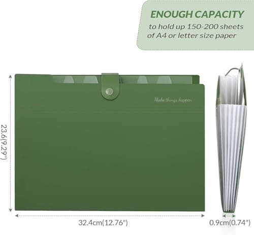 SKYDUE Document Organiser,folders for Paperwork A4, 8 Pockets Expanding File Folder, A4 Folder with 8 Lables, File Organiser to Organise Paperwork, Receipts, Invoices, Bills, Documents(Green) — view 3