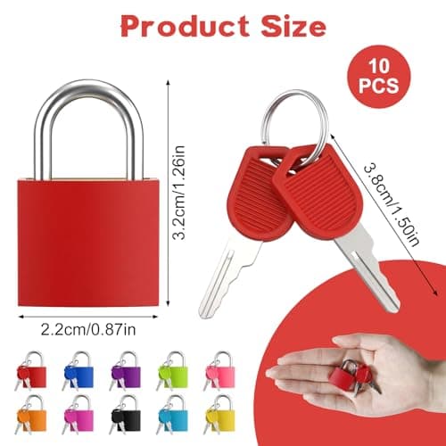 10 Pcs Suitcase Locks with Keys, Small Luggage Locks Set, Coloured Metal Suitcase Padlocks with Keys, Durable Mini Locker Padlock for Backpack, Gym Locker, School Bag and Travel Cases — view 2