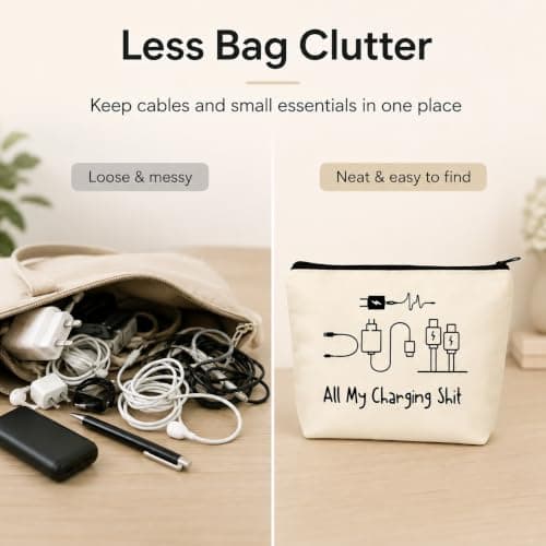 Charging Cable Organizer Bag Travel Tech Pouch with Zipper Canvas Storage — view 3