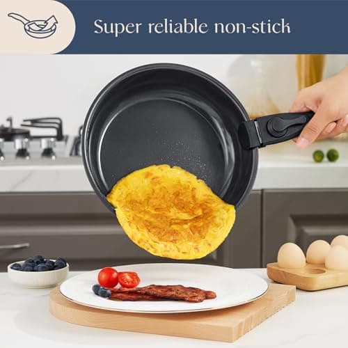 Ceramic Cookware Set with Removable Handle, 14-Piece Pan Set with Non Stick Coating, Induction Pots and Pans with Lids, 24/28cm Frying Pan, Suitable for All Hob Types, Oven-Safe — view 4