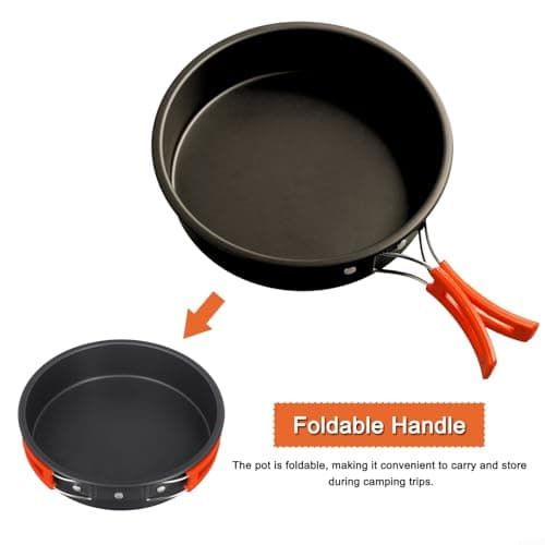 Lightweight Camping Frying Pan Non-Stick Camping Cooking Pot with Foldable Handle Cookware Set for Outdoor Camping Picnic Hiking(Large) — view 2