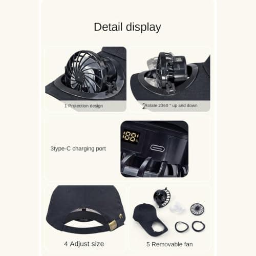 Sun Hat With Fan - Detachable Digital Display USB Rechargeable Protection — view 4