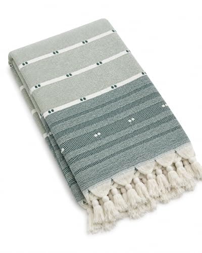WEFLORIA Turkish Peshtemal Towel – 100% Cotton, Lightweight & Quick Dry Beach & Bath Towel, Large Hammam Towel with Tassels, Gift Box Packaging (Sage Green/Red & Cream) (Sage Green) — view 5