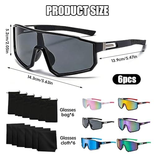 SKIKHN Cycling Glasses, 6 Pack Polarized Sports Sunglasses, Windproof Cycling Sunglasses for Men Women, UV400 Protection Ski Goggles for Outdoor Bicycle Motorbike Driving Fishing — view 2