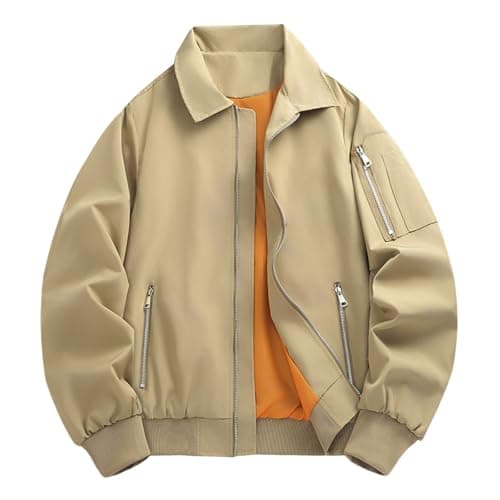 Cexiakong Men's Lightweight Thin Bomber Jacket with Sleeve Pocket, Blouson Jacket, Transition Jacket, Flight Jacket, Turn-Down Collar, Outdoor Jacket, Leisure Sweat Jacket, Winter, Plain Work Jacket — view 4