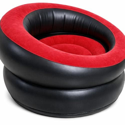 Unibos | Red Inflatable Gaming Chair Air Sofa Single Seat Blow Up Couch Indoor Outdoor Portable Lounge For Camping Living Room Festival Garden Quick Inflate 80x80x47cm — view 4