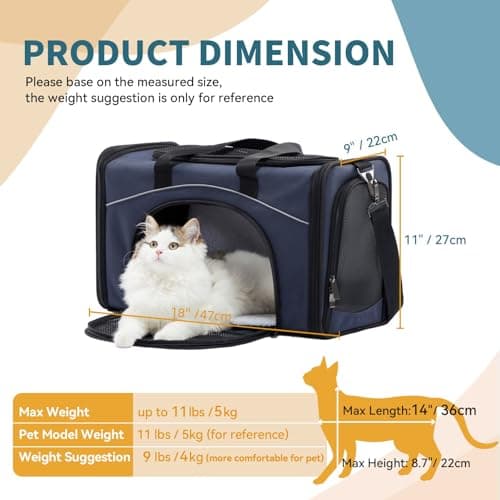 Petsfit Airline Approved Cat Carrier，Soft Travel Carrier for Small Dogs, Two-Way Placement Cat Bag Soft-Sided Airline Pet Carrier for Kittens, Puppies up to 15 Lbs, Navy Blue — view 4