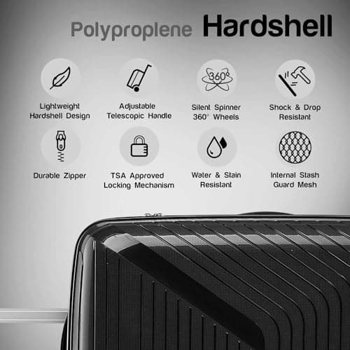 Aerostar 24” Medium Lightweight PP Hard Suitcase 4 Silent Spinner Wheels Check-in Luggage Integrated TSA Combination Lock for 15 to 20kg (Black, 75 Litre) — view 2