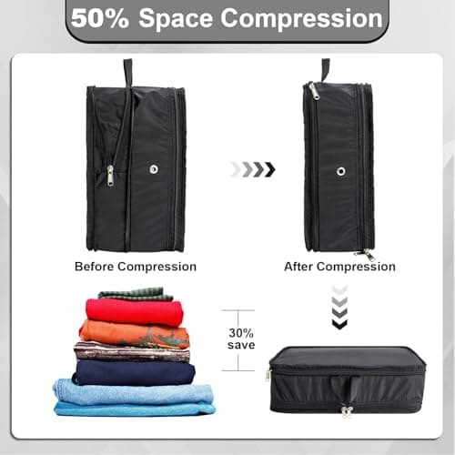 Extra Large Compression Packing Cubes for Travel Essentials, 2 Pack Expandable Travel Cubes for Packing Bags Suitcase Organizer, Black — view 5