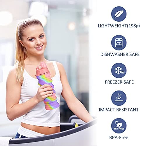 Newthinking Silicone Water Bottle for Kids, 500 ml Portable Collapsible Water Bottles, Leak Proof Silicone Drink Bottles with Lanyard Straps for Girls and Boys (Pink) — view 4
