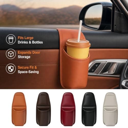 Leather Car Door Cup Holder for Window, Wide-Mouth Organizer — view 3