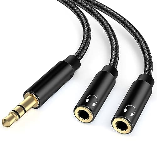 lalasis Audio Splitter Jack Y Aux Adapter,3.5mm Male to Female Headset Stereo Aux Splitter Cable headphone double plug for Laptop,Tablet,Smartphone,Samsung,Speaker,PC,Live etc. Black