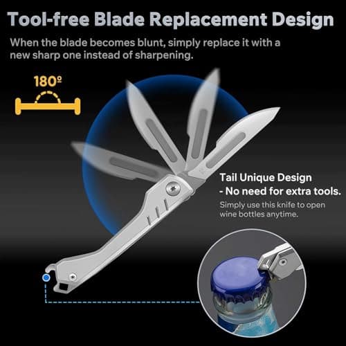 Multi Folding Pocket Box Opener Craft Tool, Multitool EDC Pocket Tool with 10 Replaceable, EDC Gadgets for Craft DIY Outdoor Camping Hiking Unpacking, Lightweight Portable Daily Use and Gift, Silver — view 3