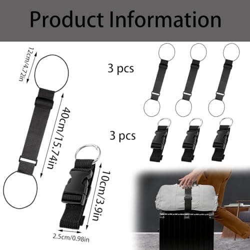 Luggage Straps, Elastic Strap Set for Suitcases with Adjustable Design, Secure Bag Attachment for Airport Travel, Includes 3 Elastic Straps and 3 Carabiner Straps in Black Colour, Measuring 40 Cm by 6 — view 2
